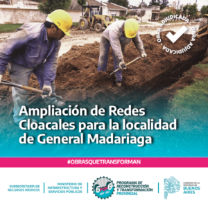 Provincia de Buenos Aires adjudicó obra cloacal para General Madariaga $1.816M